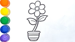 Easy Flower with Pot Drawing Step by step Flower Drawing for beginners How to draw a flower [upl. by Ettenaej65]