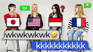 How to laugh in Text in 4 Different Languages Japan US Indonesia France [upl. by Nivets]