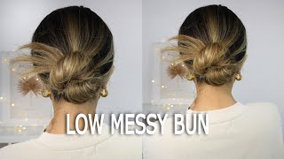 60 SECOND LOW MESSY BUN TUTORIAL ⚪️ [upl. by Merry]