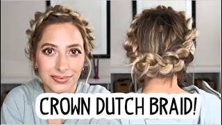 DUTCH CROWN BRAID TRICK MEDIUM amp LONG HAIRSTYLE [upl. by Nonad]